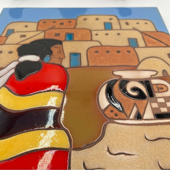 Mag Mor Studio Southwest Santa Fe Ceramic Art Tile Wall Decor Trivet 7 7/8 in - Picture 5 of 6